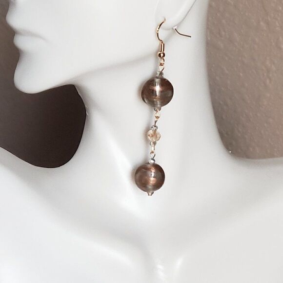 Gold & gray earrings - Handmade (NEW) - Picture 2 of 4